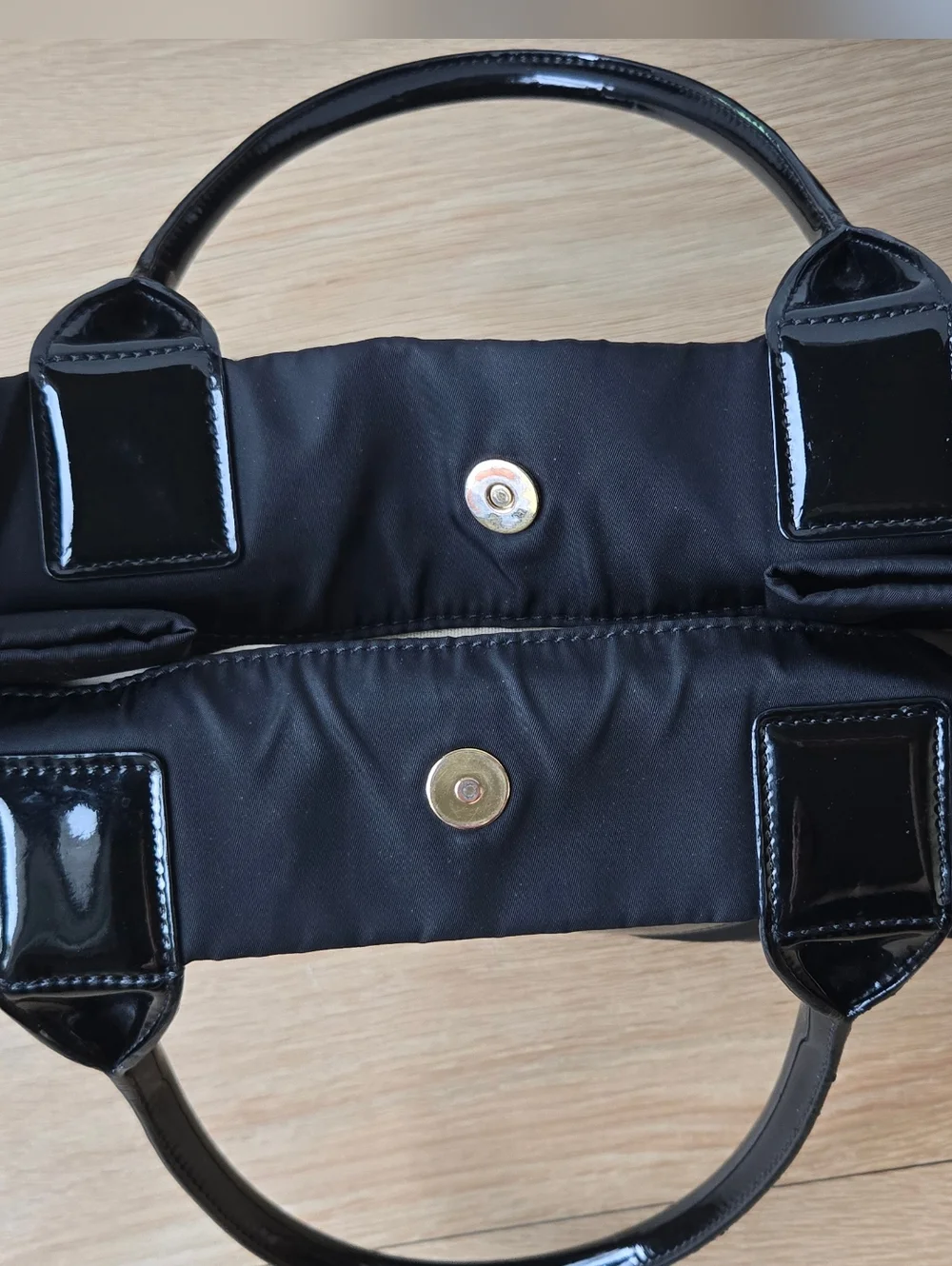Black Tory Burch Large Ella Nylon Tote with Patent Logo, Handles & Corners